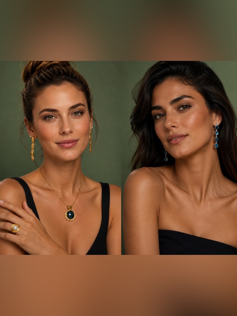 WOMEN JEWELRY: 1- Gold  blue/crystal pendant 2+3 drop earrings 4-Pearl earrings